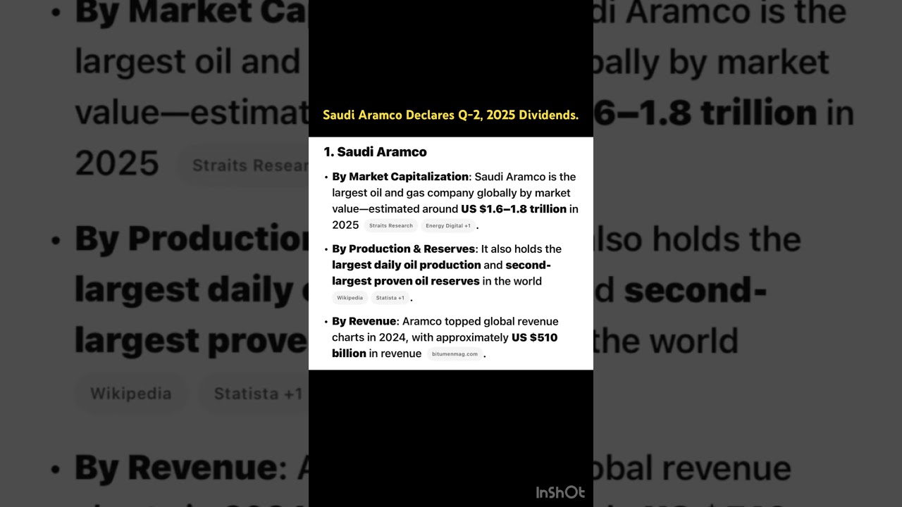 Saudi Aramco declares dividend for Q-2, 2025. 
