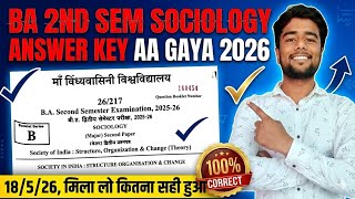 ba 2nd semester sociology answer key 2026 | society in india structure organisation and change |mvvu