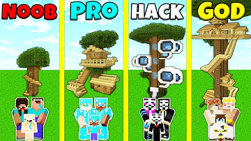 Minecraft Battle: NOOB vs PRO vs HACKER vs GOD: INSIDE TREE HOUSE BASE BUILD CHALLENGE / Animation