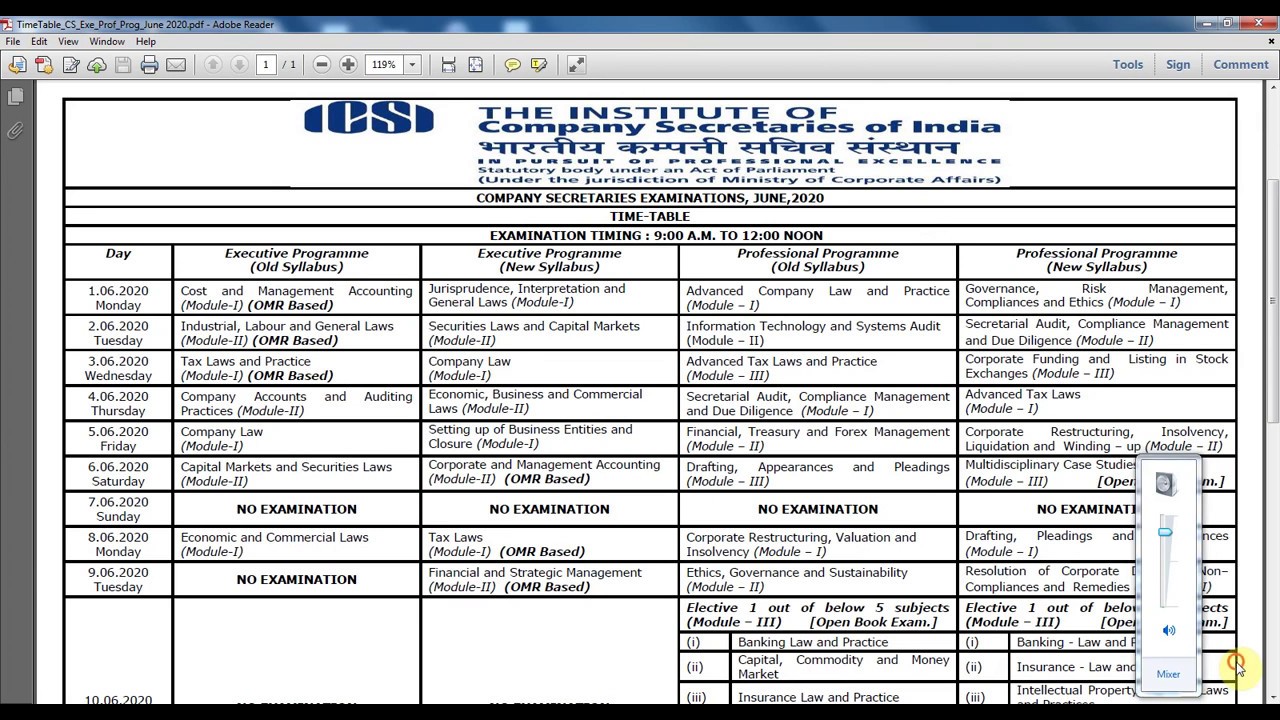 ICSI June 2020 Time Table Date Sheet YouTube icsi-june-2020-time-table-date-sheet-youtube