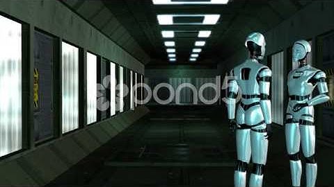 I Robots In A Spaceship Corridor - Video Background