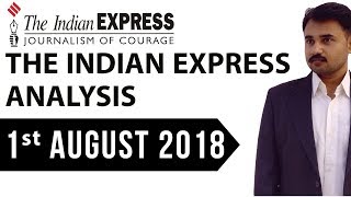 1 August 2018 - The Indian Express Newspaper Analysis हिंदी में - [UPSC/SSC/IBPS] Current affairs