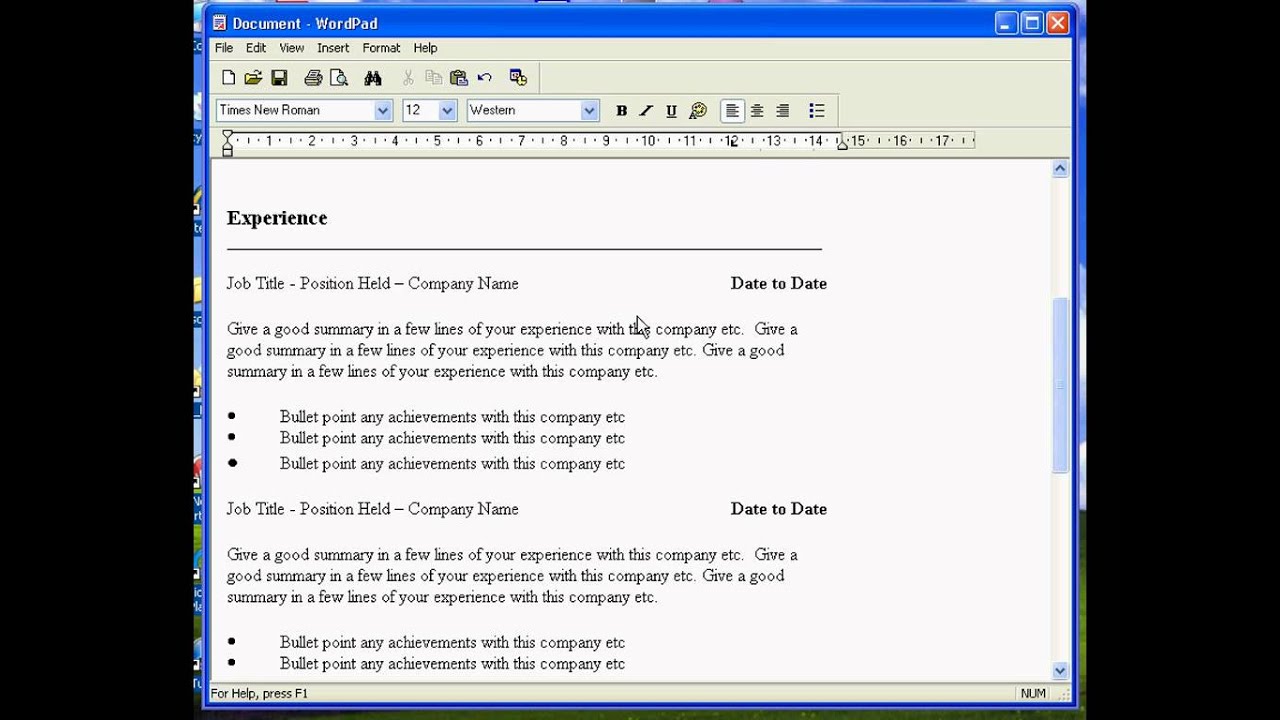 Create a Resume in Wordpad - YouTube