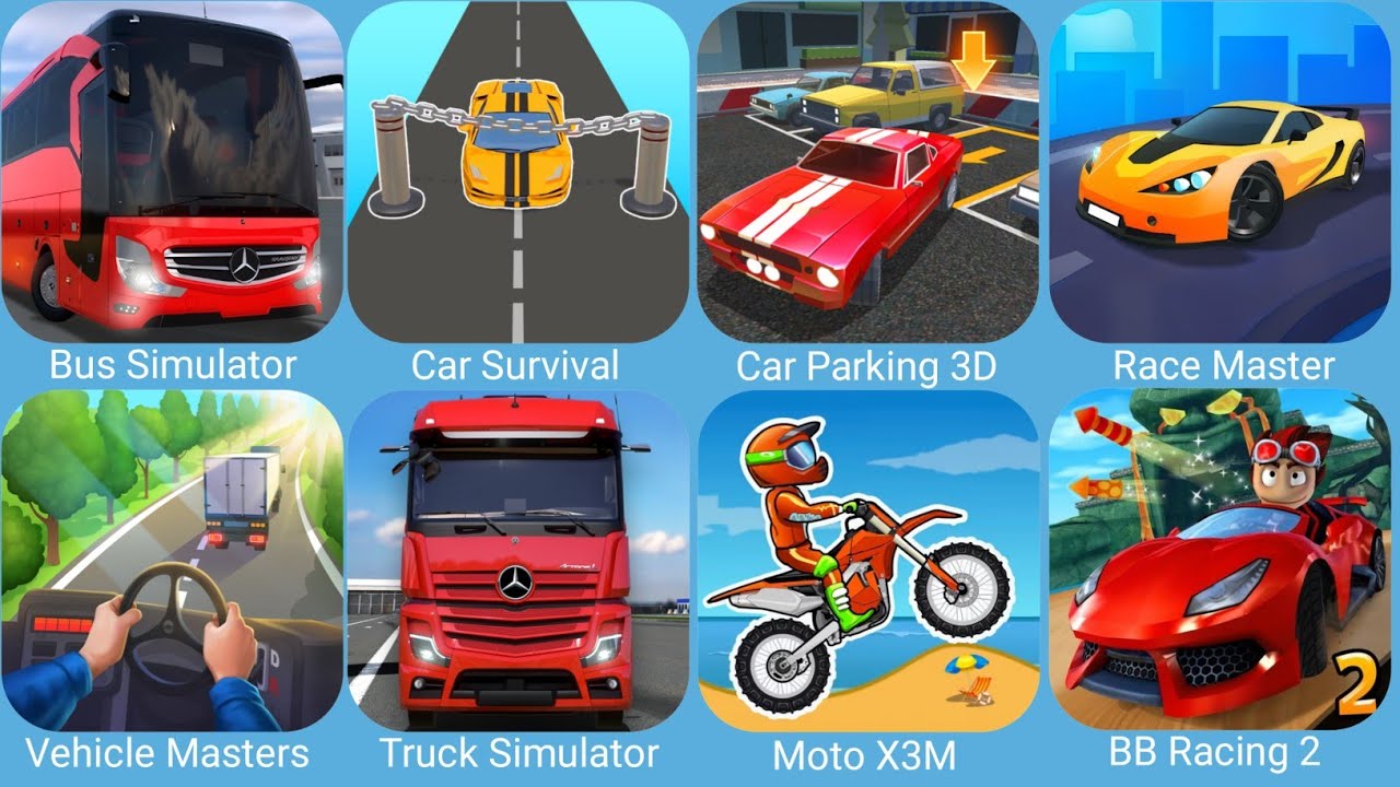 Bus Simulator Ultimate,Car Survival 3D,Car Parking 3D Pro,Race Master 3D,Vehicle Masters,Moto X3M