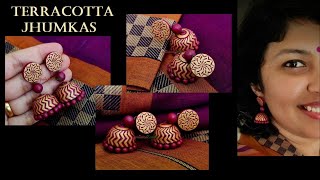 Purple & Gold Festive Terracotta Jhumkas | Terracotta Jewellery #paintedearthbyneha