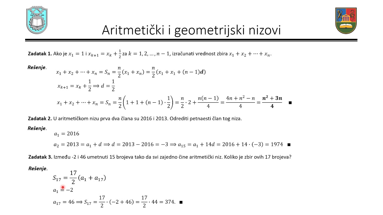 Pripremna nastava 06.06.2020. - Aritmetički i geometrijski nizovi