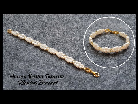İnci boncuk midye bileklik yapımı.Mussel-Sea shell bracelet making with pearl beads.Beading tutorial