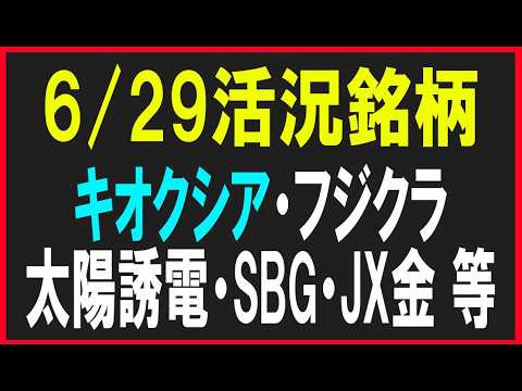 今日の活況銘柄を見てみる！（キオクシア・フジクラ・太陽誘電・SBG・JX金属・村田製作所　等）株式テクニカルチャート分析