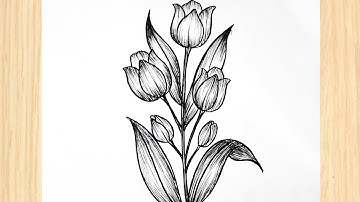 How to Draw Tulips Step by Step | Easy Flower Drawing Tutorial