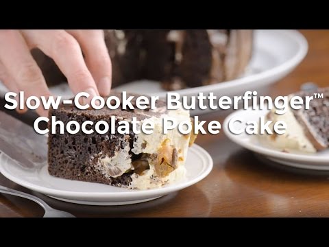 Slow Cooker Butterfinger Chocolate Poke Cake