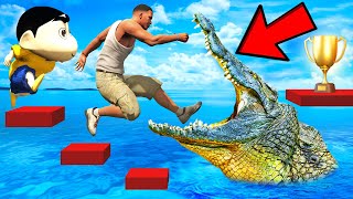 SHINCHAN AND FRANKLIN TRIED THE IMPOSSIBLE CROCODILE RIGHT AND WRONG PARKOUR CHALLENGE GTA 5