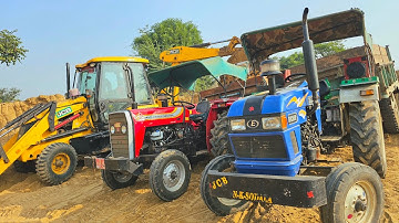 tractors power test going loaded sand trolley Eicher 380 and Massey 245 | JCB 3dx Xpert Machine
