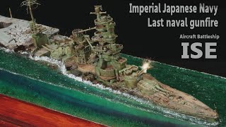 Sinking Aircraft Battleship ISE 1945, Imperial Japanese Navy Last naval gunfire, Epoxy resin diorama
