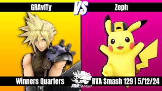 RVA Smash 129 | Zeph (Pikachu) vs GRAvITy (Cloud) | Winners Quarters | 20 Entrants | SSBU