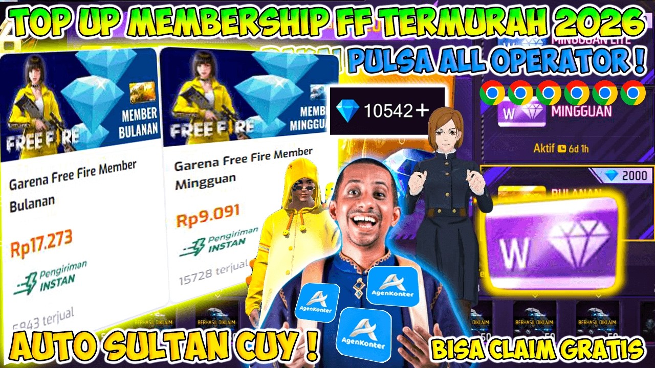 TOP UP MEMBERSHIP FF TERMURAH 2026 ❗ BISA PAKAI PULSA | LEGAL/AMAN FEBRUARI | AGEN KONTER ❗