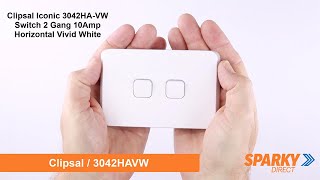 clipsal iconic 3042ha-vw | switch 2 gang 10amp horizontal | vivid white