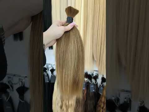 Натуральне волосся для нарощування у зрізі 35 см, 100 г, #8 Золотистий Русий, видео 1