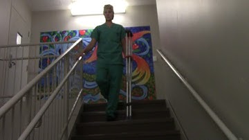 How to Walk Down Stairs Using Crutches with Handrail