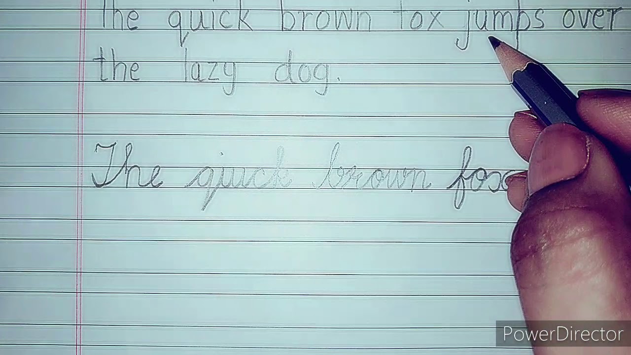 Cursive writing in double lined notebook