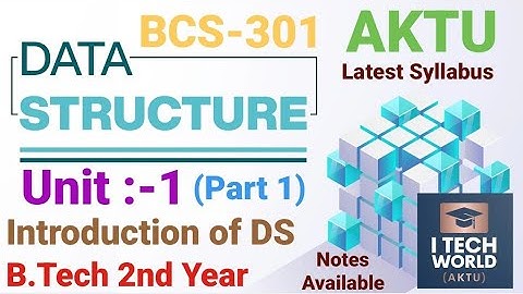 Data Structure Unit :- 1 (Part 1) Introduction BCS301 and BOE306/BOE406 AKTU B.Tech 2nd Year CSE/IT
