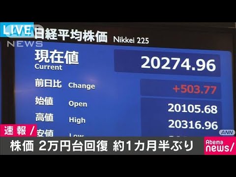 日経平均株価　2万円台を回復  約1カ月半ぶり