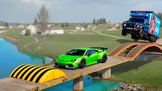 Cars vs Broken Bridge with Speed Bumps x 100 Speed Bumps x Unfinished Road ▶️ BeamNG Drive