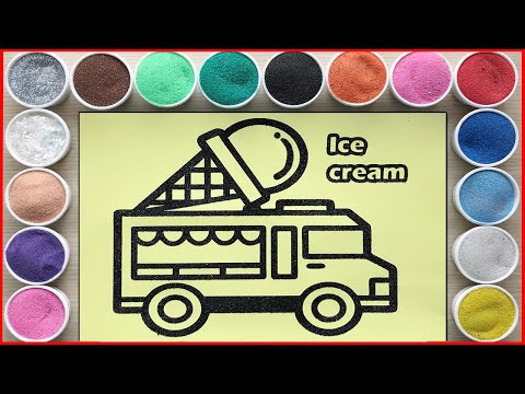 TÔ MÀU TRANH CÁT XE TẢI BÁN KEM KHỔNG LỒ - Sand painting ice cream vans (Chim Xinh)