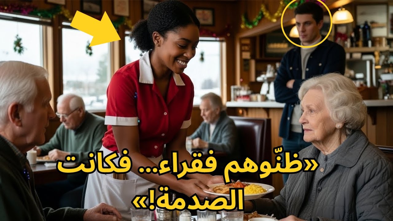 نادلة سوداء تطعم زوجين مسنين جائعين في ليلة عيد الميلاد… وبعد دقائق حدث ما لم يتوقعه أحد  | قصة مؤثر