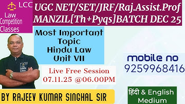 Important Topics. HINDU MARRIAGE ACT. Dec 2025 Ugc Net Law-R.K.Singhal Sir