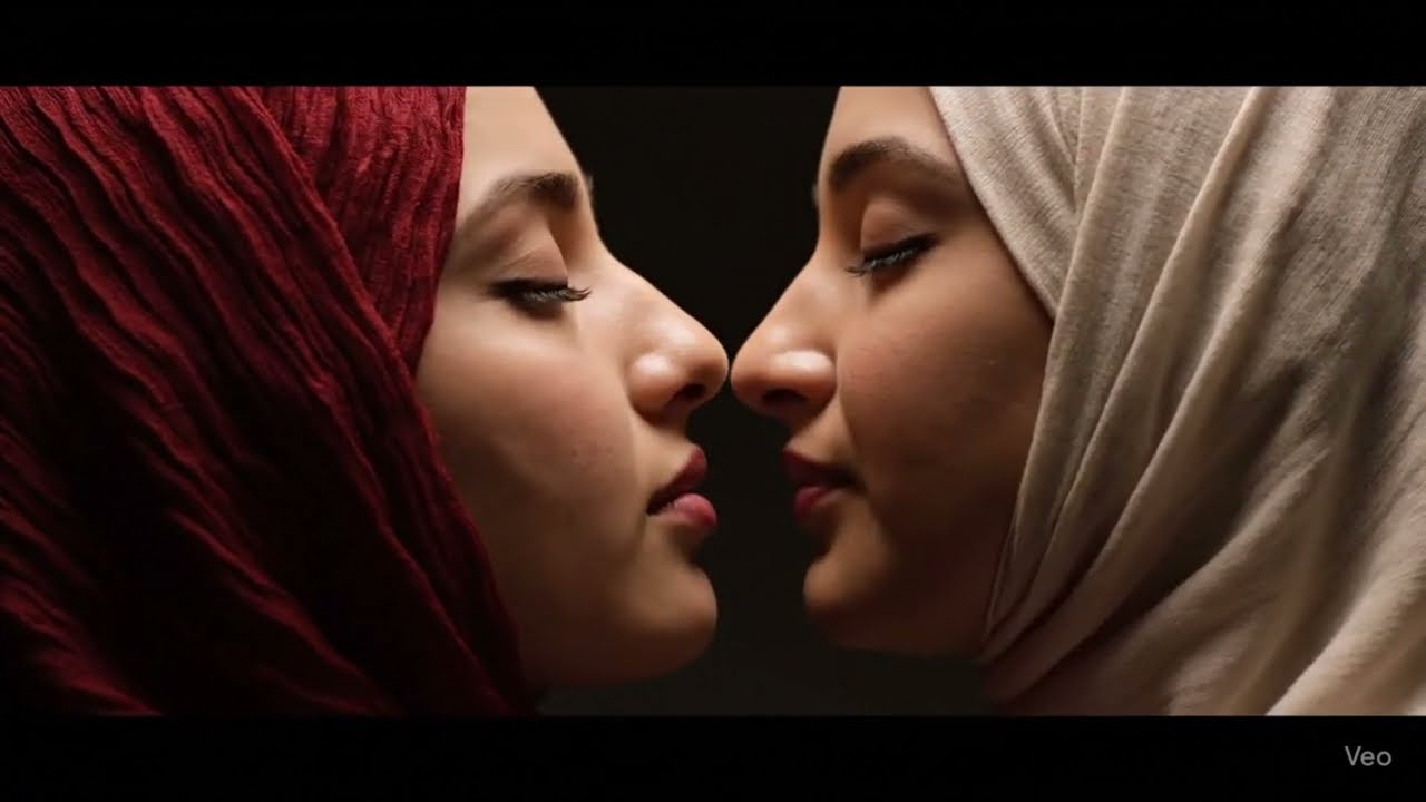 Two American Hijabi Women in Love Kiss – A Beautiful and Tender Connection