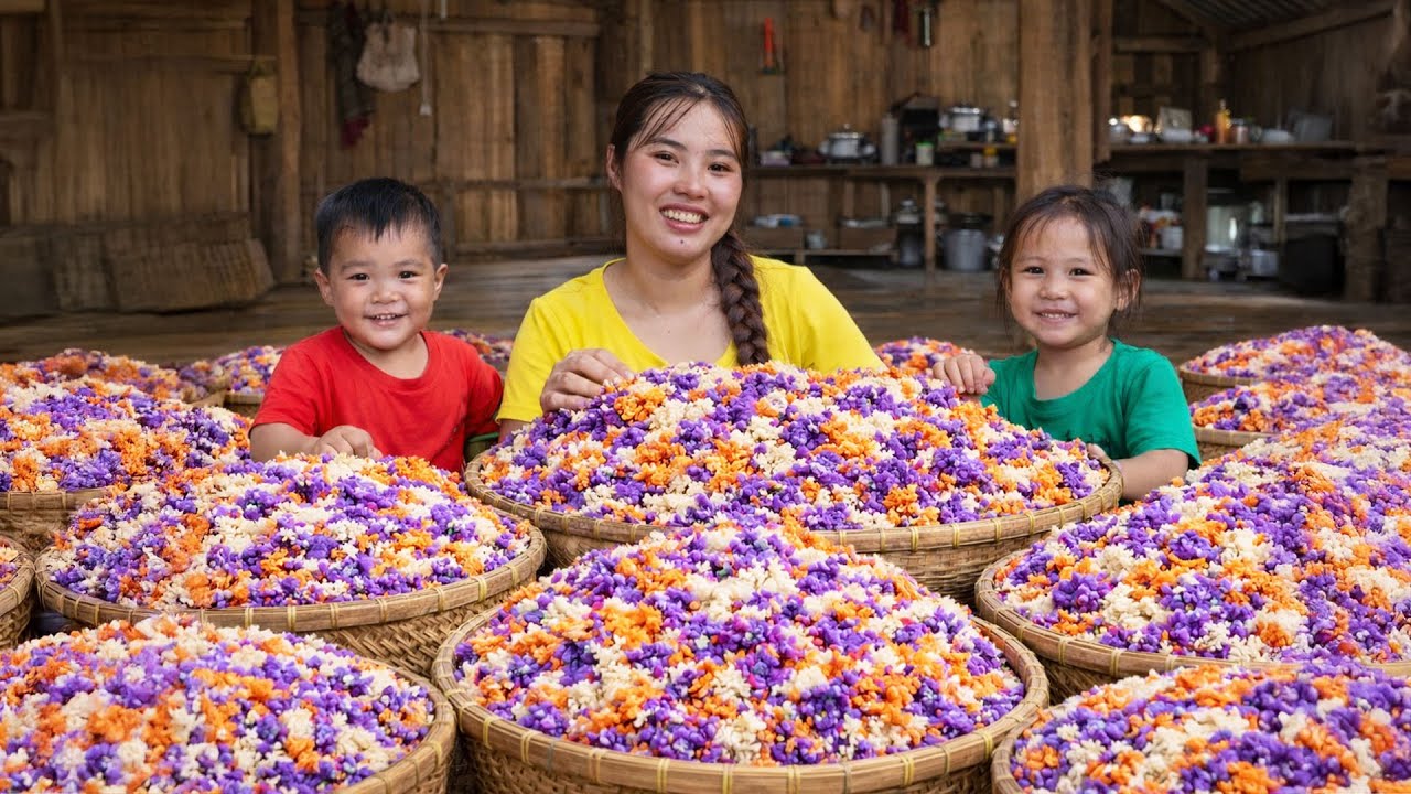 Making Colorful Mountain Sticky Rice to Sell at the Market | Raising Chickens & Pigs