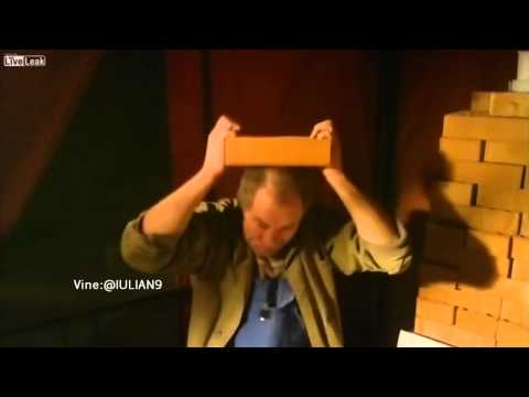 Drunk russian wants to break a brick with head! HILARIOUS!