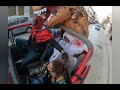 Dead Pool in Spiderman sweatshirt go around with his friends Jurassic Park Rexy and unicorn