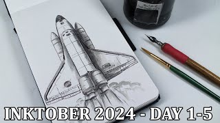 Inktober 2024: day 1 to 5 // Sketching with homemade oak gall ink