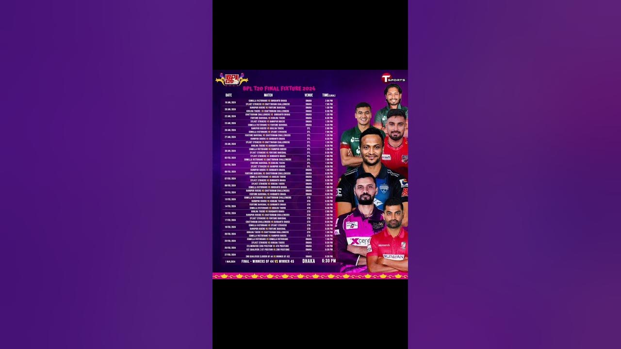 BPL 2024 final schedule YouTube