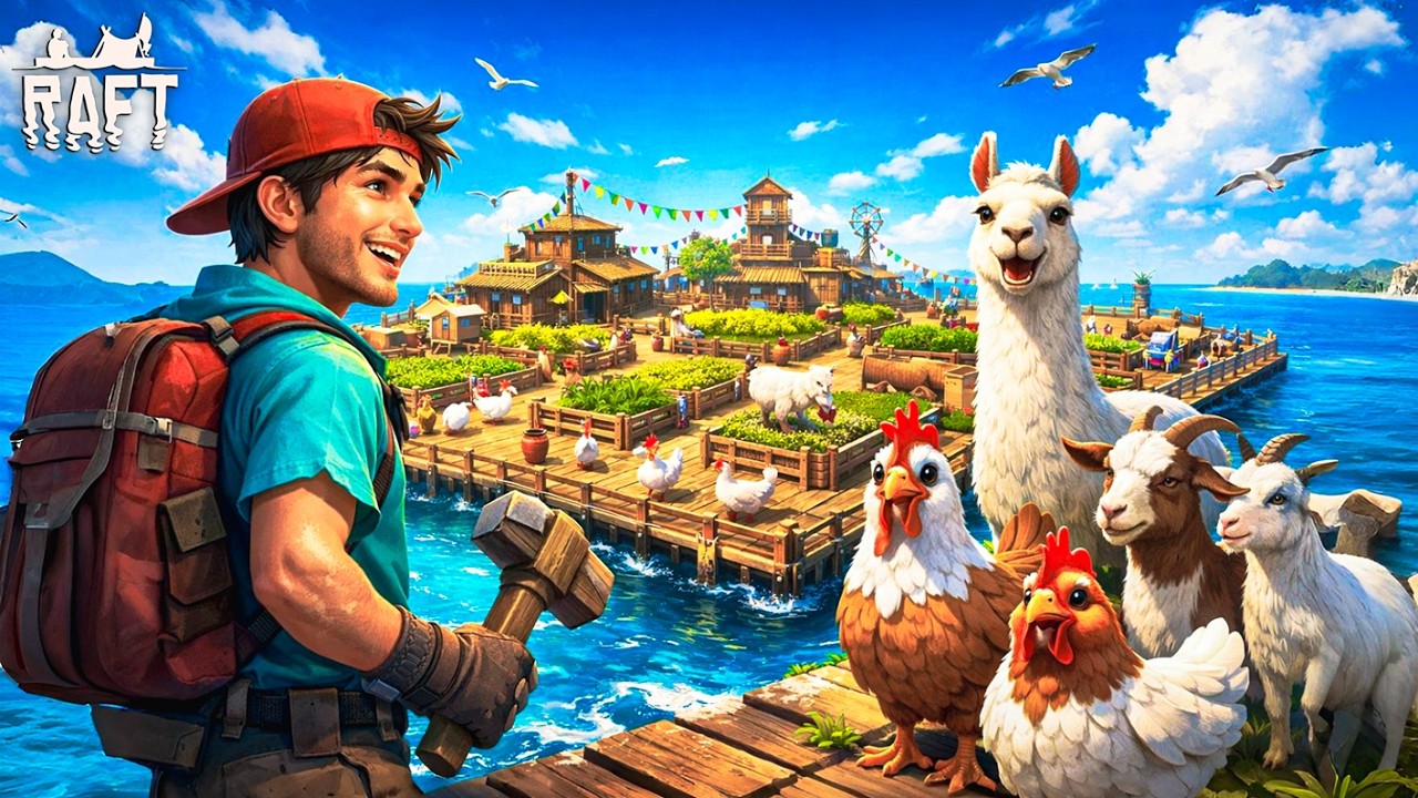 I Built the Biggest Farm on My Raft! 🦙🐔 | Raft #16 - YouTube