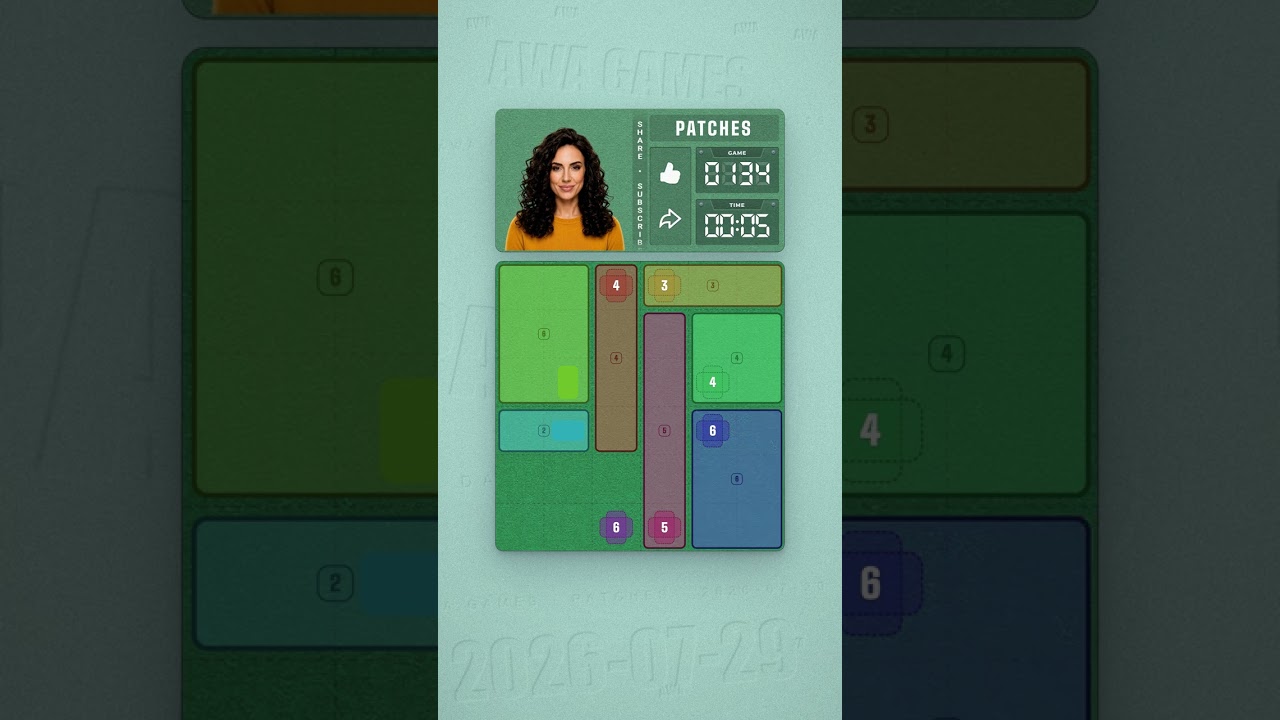 LinkedIn Patches #134 solved board for July 29, 2026, 6x6 grid