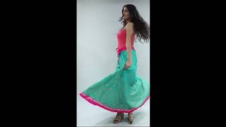 Turquoise Golden Floral Printed All-Over Pattern And Mirror Work Embroidered Patch Border Ethnic