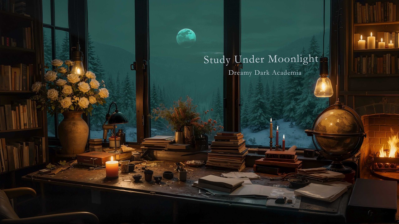 Moonlit Winter Forest Outside Your Study Desk 🌙 Dark Academia Focus Music for Reading & Writing