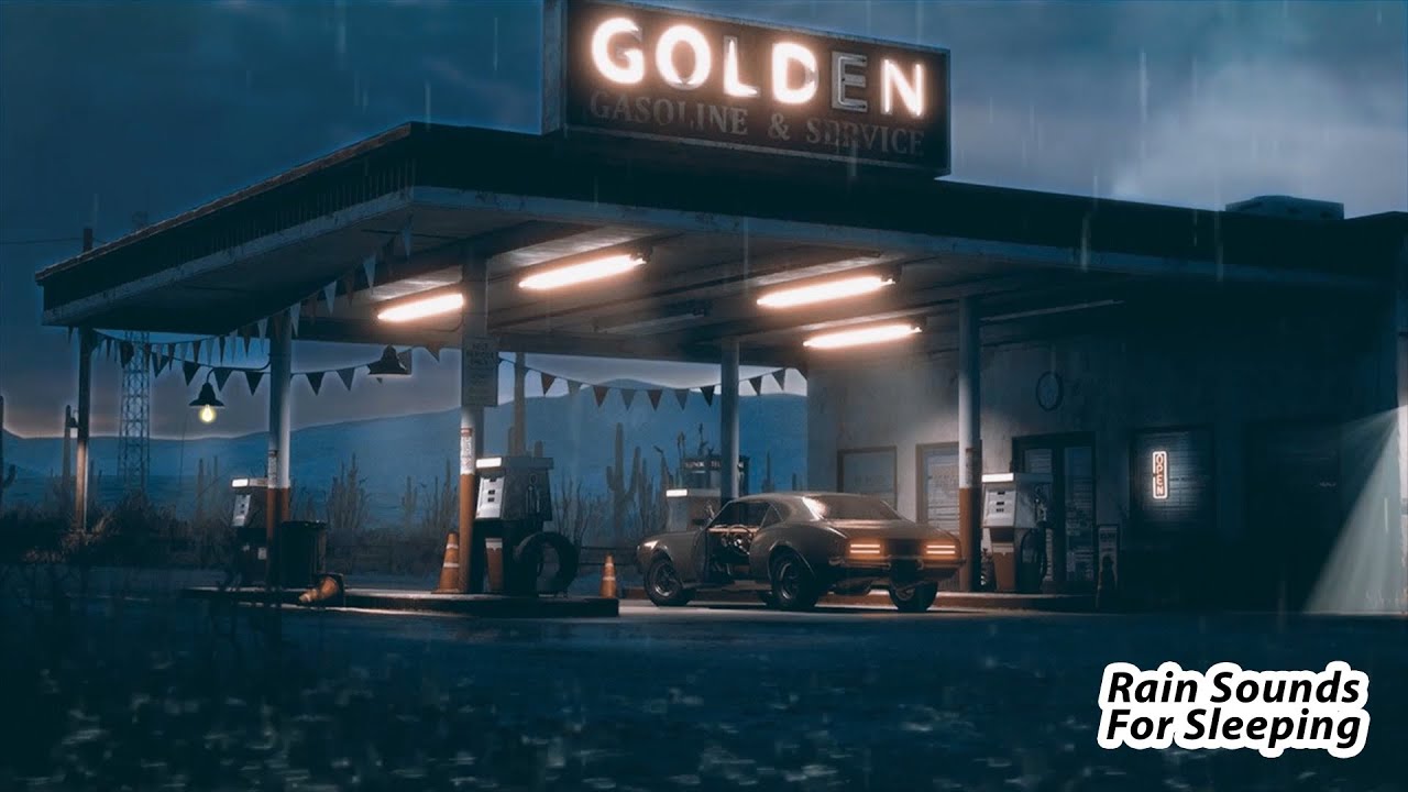 Can’t Sleep? Heavy Rain & Thunderstorm at a Midnight Gas Station 🌧️