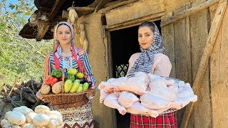 Cooking Chicken and Mushrooms Recipe Baking Tandoori Breads in Village Kitchen