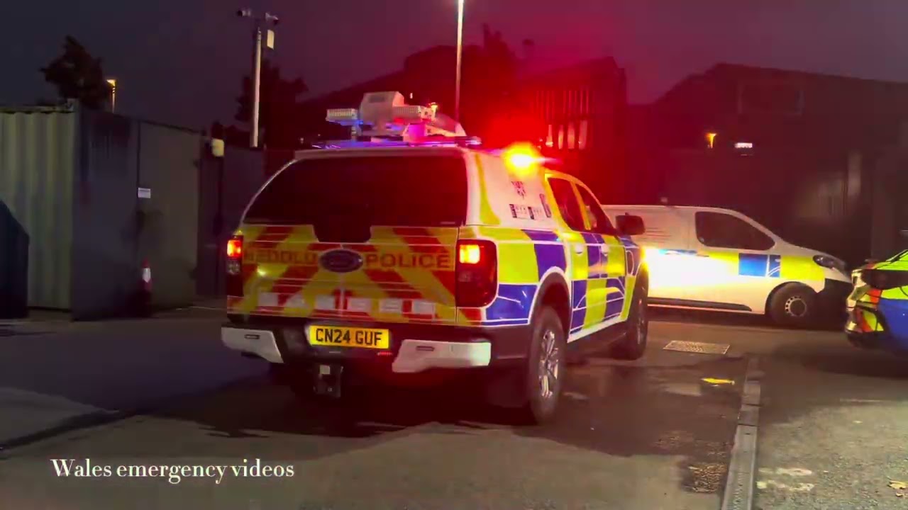 Load of gwent polices traffic units seen demonstrating the features of the response vehicles.