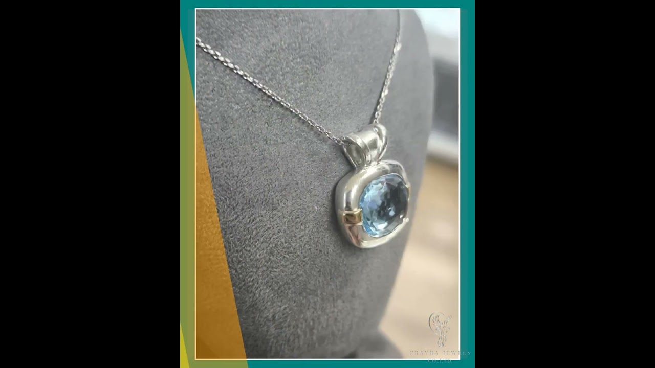 Estate 18K Blue Topaz Pendant, Sterling Silver Statement Pendant, Estate Jewelry, Vintage Necklac...