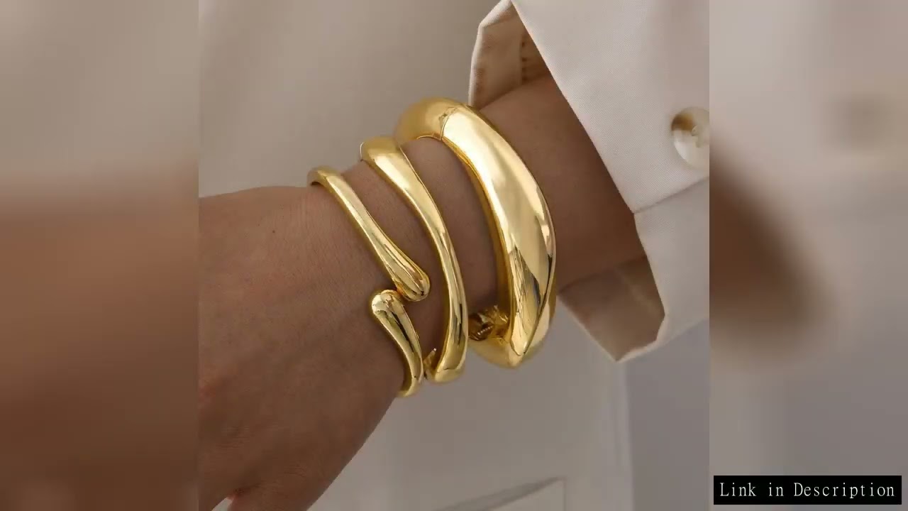 Gold Color Minimalist Chunky Bracelets For Women Fashion Elegant WaterProof Design Open Cuff Bangles
