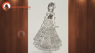 Girl With Beautiful Dress Mandala Art Zentangle Fashion Doodles Illustration Art