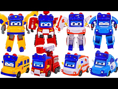 GoGoBus fire truck, embulance, police <strong>car</strong>, school bus <strong>transform</strong> robots! Go! | DuDuPopTOY