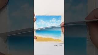 Drawing Summer Beach with Coconut Tree - 1 min Soft Pastels Speed Drawing #shorts #artshorts screenshot 2