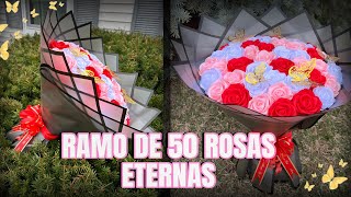 COMO HACER UN RAMO DE 50 ROSAS DE LISTÓN /ARMAR /ENVOLVER!
