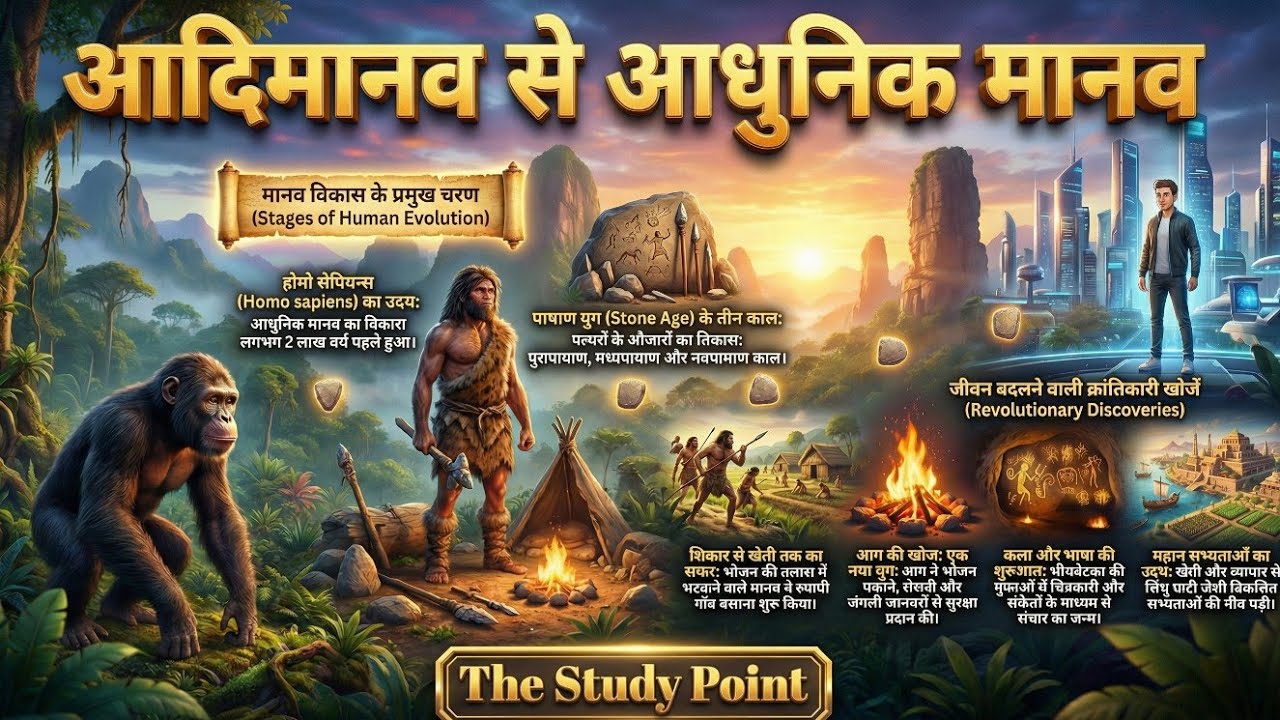 आदिमानव से मानव बनने की पूरी कहानी | Stone Age to Modern Human | One Shot History | The Study Point 