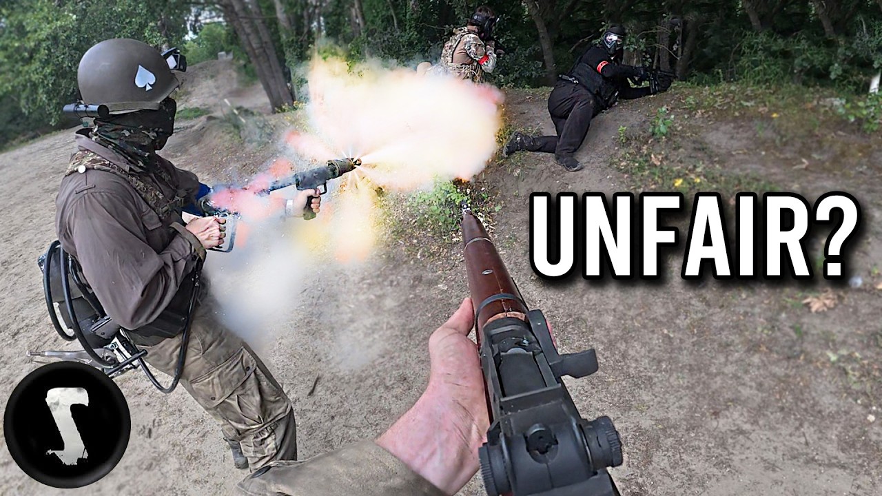 Guy Brings a M2A1 Flamethrower to Airsoft Game and LIGHTS UP EVERYONE